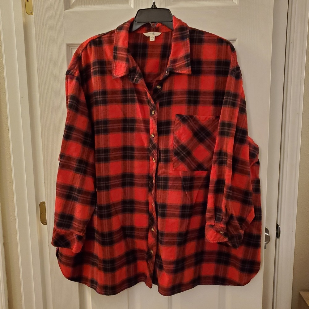 Terra & Sky sz 4X buffalo red plaid flannel shirt cabin cozy drop shoulder - Picture 1 of 15